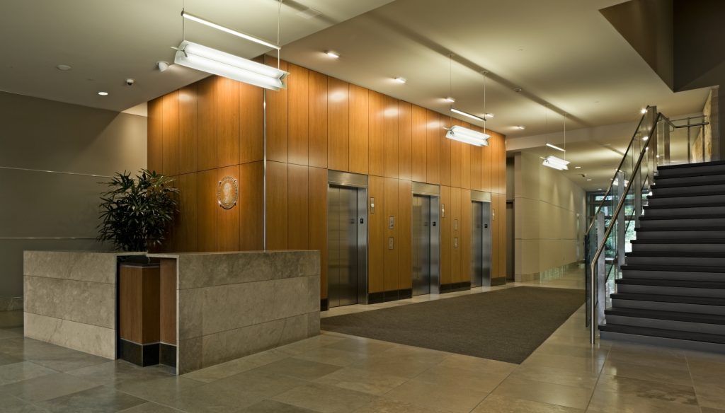 Tribometer floor testing being performed in a commercial building entrance