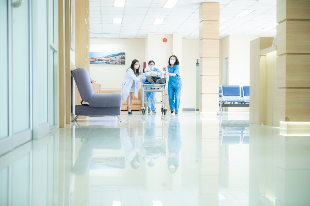 Hospital corridor requiring a business floor slip test to improve patient and staff safety