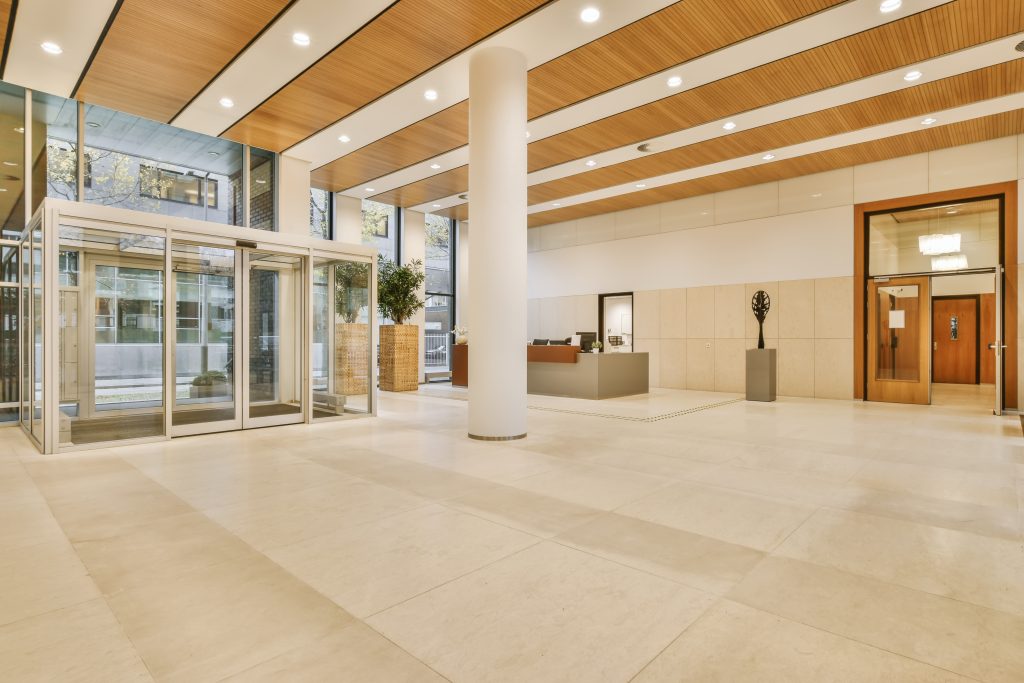 Commercial building lobby where a business floor slip test may be conducted to evaluate floor safety